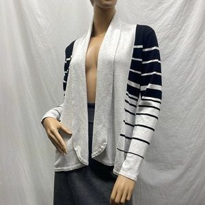 Eym Women's Black & White Striped Open Cardigan